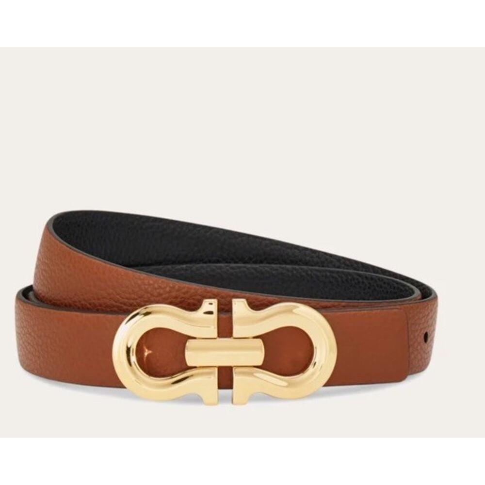 Ferragamo Reversible Gancini belt Cognac/black Gold Buckle Womens Sz 100 $489 - Picture 2 of 13